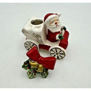 Vintage Commodore Japan Santa Old Timer Car Candle Holder Climber Hugger Set